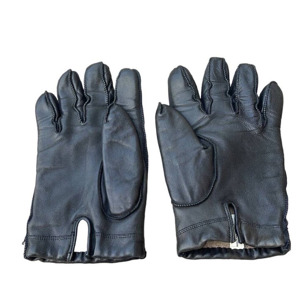 Vintage black leather wide finger sherpa lined gloves size large